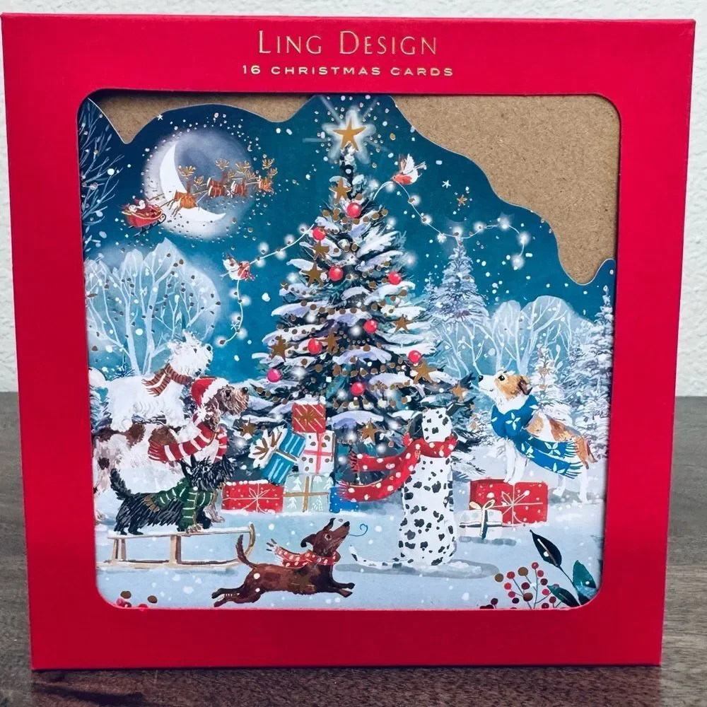 Christmas Dogs Winter Scene Holiday Greeting Cards Set
